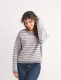 Papillon Stripe Knit Fringe Sweater Blue