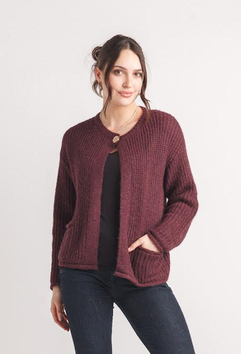 Papillon Knit One Button Cardigan Plum