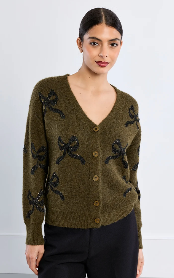 Molly Bracken Bow Cardigan Khaki
